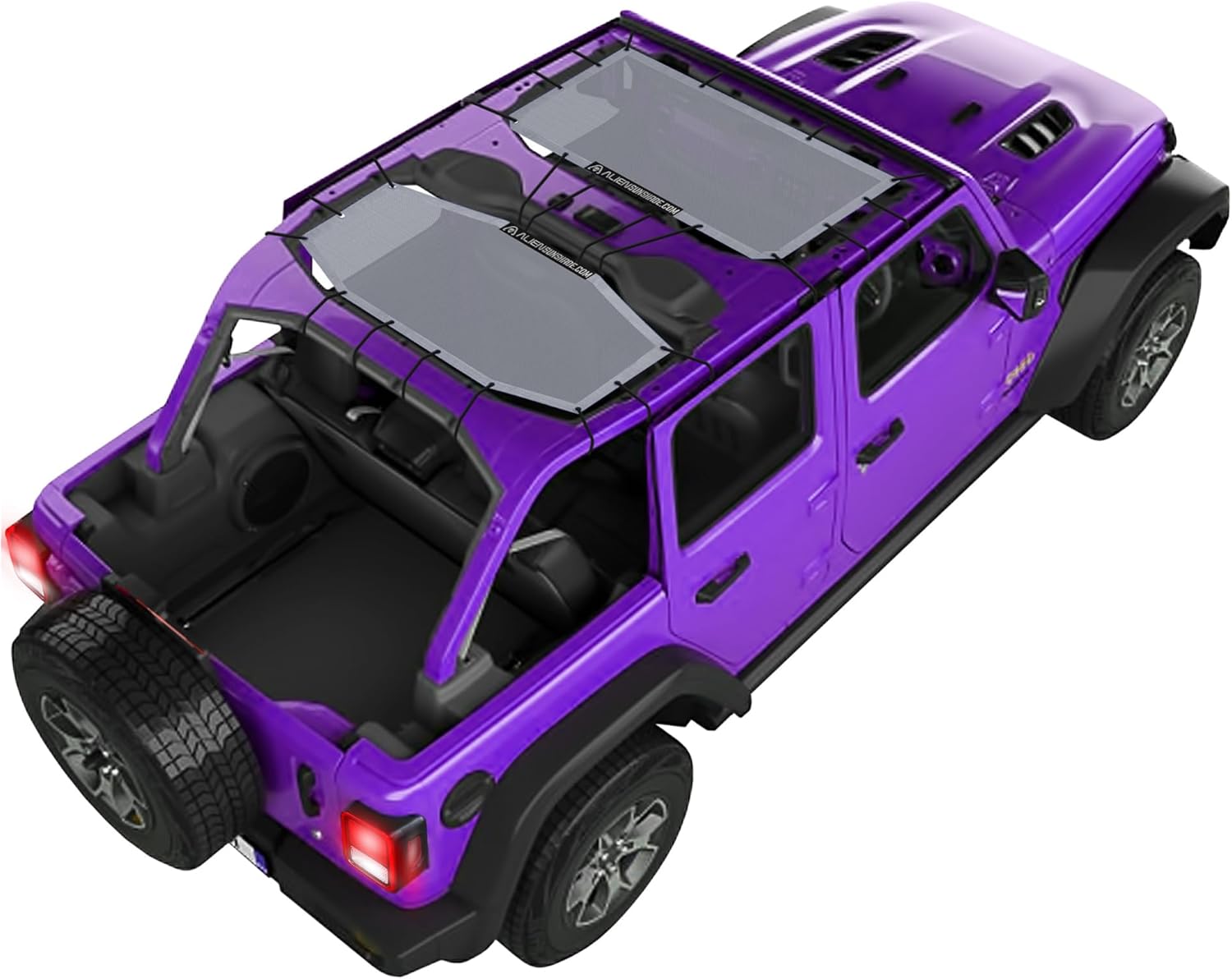 Alien Sunshade Jeep Wrangler JLU Gray (2018-2023) – Front & Rear Mesh Sun Shade for Jeep JL Unlimited - Blocks UV, Wind, Noise - Bikini JLkini Top Cover for Sport, Sport S, Sahara, Rubicon (Black)