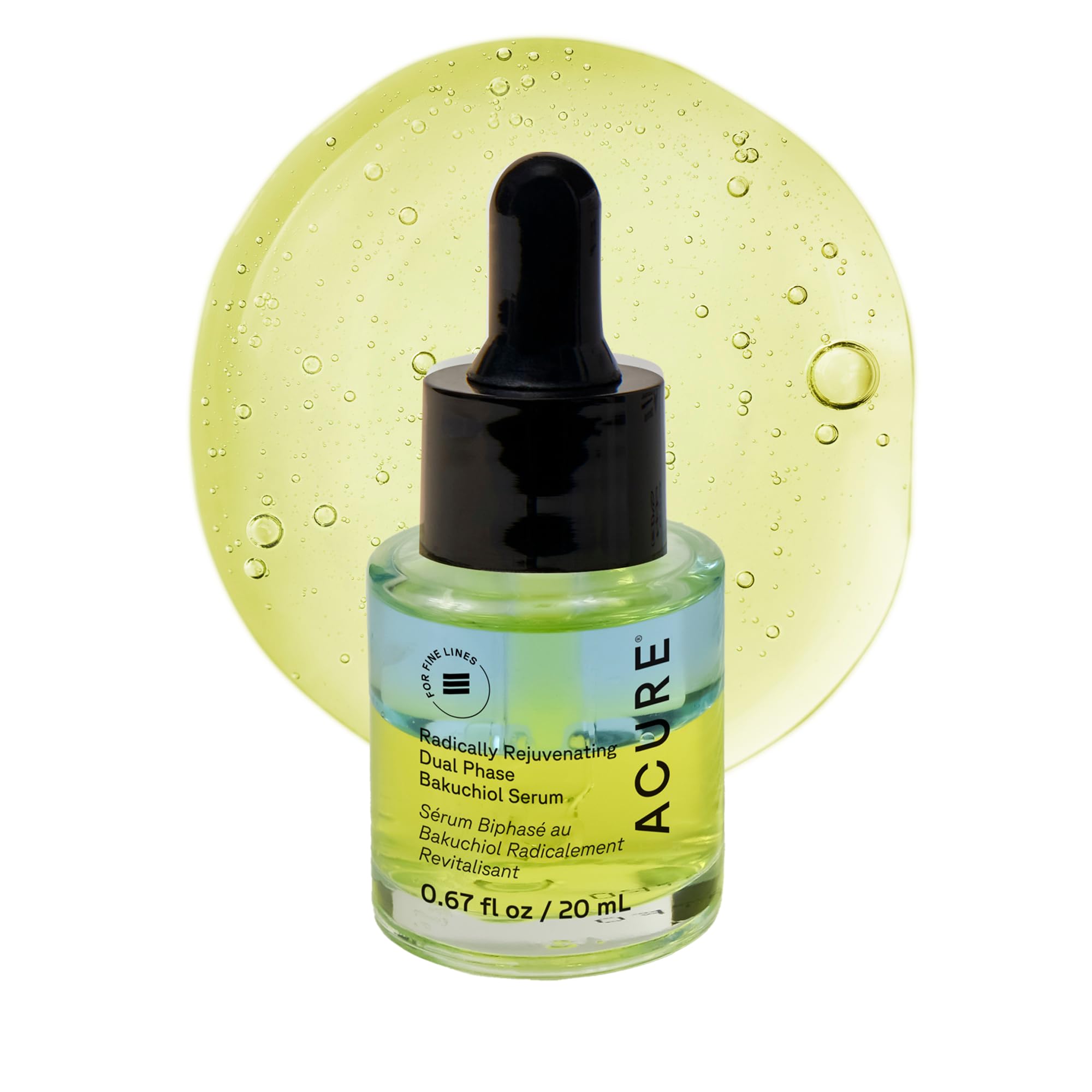 Acure Radically Rejuvenating Dual Phase Bakuchiol Serum - Anti-Aging & Soothing Skin Support - All Natural Made with Eggplant, Turmeric & Bakuchiol - Vegan Skin Care, Hydrates & Defends - 0.67 oz