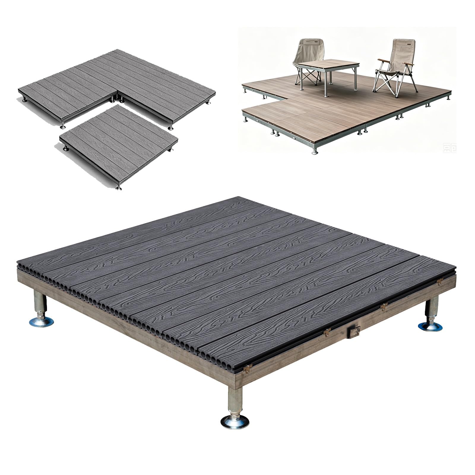 Suelo De Patio con Plataforma De Cubierta Flotante: Tableros De Cubierta Modulares Entrelazados, con Pies De Altura Ajustable, For Patio, Jardín(Gray)