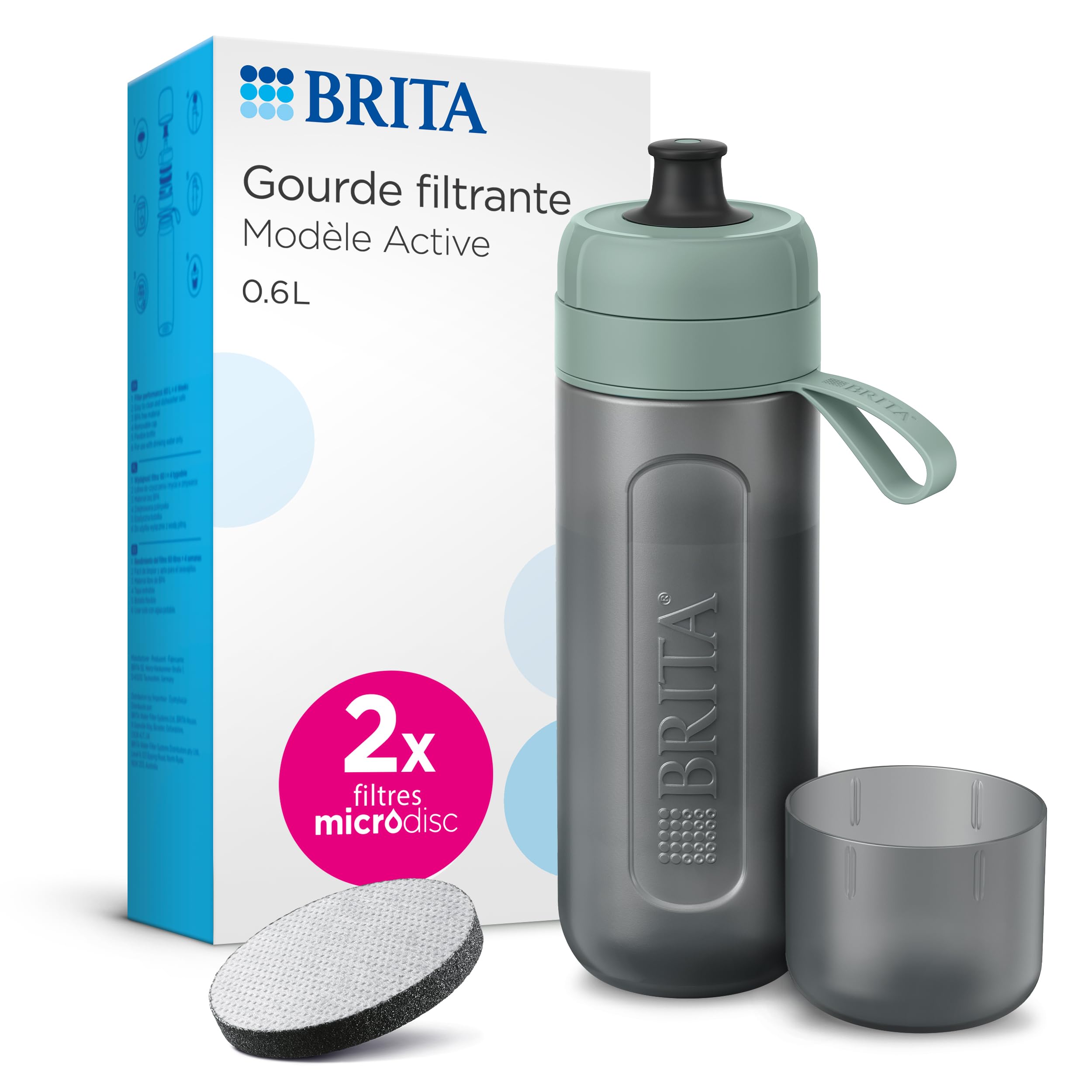 BRITA Bouteille Filtrante Active 0,​6L Vert Foncé Inclus 2 MicroDiscs