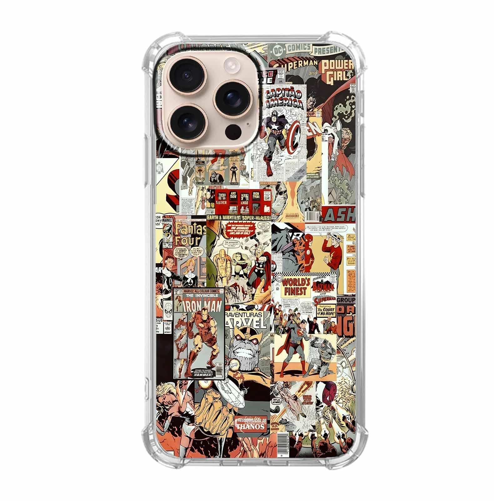 hendicow Case for iPhone 16 Pro with Superhero Design,Cartoon Comic Pop Culture Art Collage Pattern,Clear Soft TPU Bumper Phone Shell,6.3"(Hero,16pr)