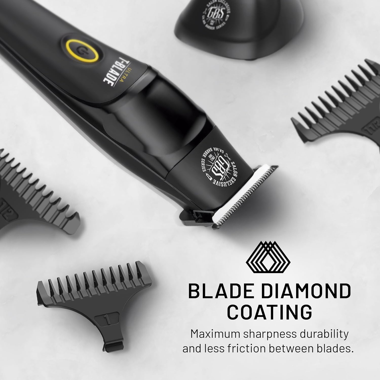 GA.MA Italy Absolute Ultra T-Blade Trimmer, Corded or Cordless, DLC-Coated Blade, 10000 RPM Motor, Lithium Battery, 3 Combs
