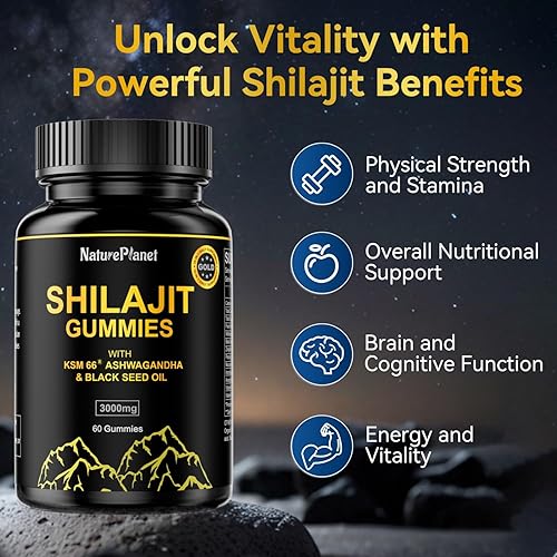 Miniatura 3 de Gomitas de oro Shilajit puro del Himalaya con aceite de semilla negra y Ashwagandha, apoyo inmunológico y mejora de la energía, para hombres y