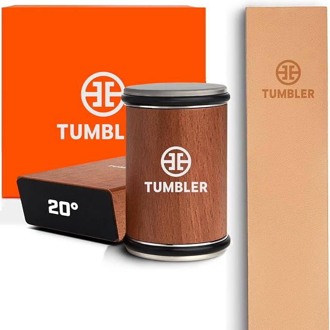 Tumbler Rolling Knife Sharpener™ & Leather Strop Companion - Knife Sharpening Made Easy - Complete Knife Sharpening System for Kitchen Knives - Offers 15 & 20 Degree Sharpening