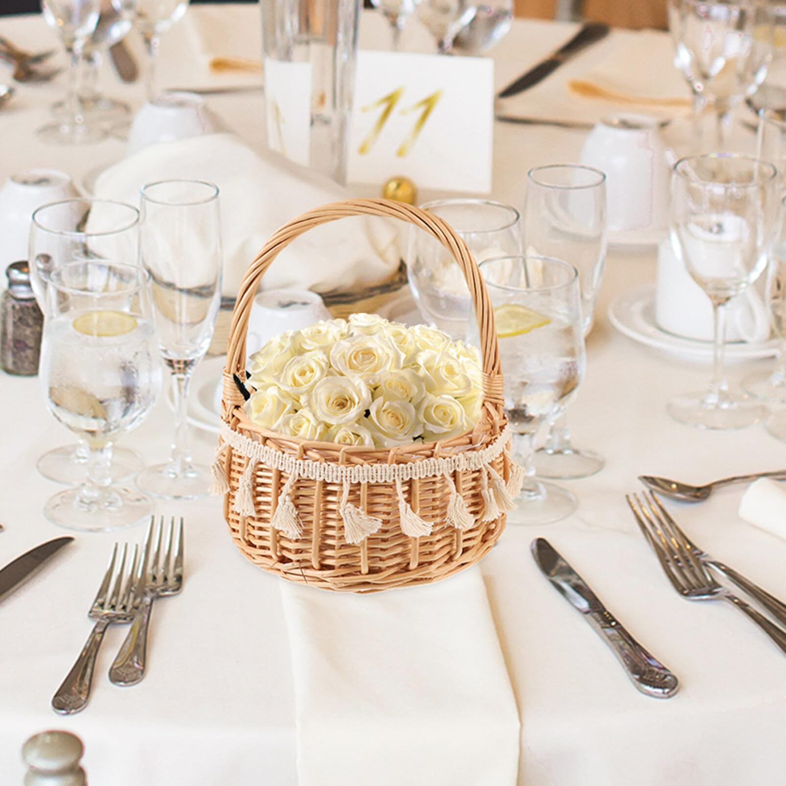 Cabilock Blumenkorb Hochzeit Rattan Weidenkorb Für Blumenmädchen Mit Henkel Eleganter Fotografie Requisitenkorb Für Hochzeitszeremonie Und Partydekoration