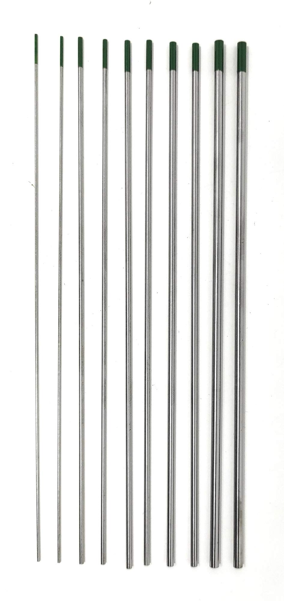 Soudage TIG ELCAN Tungstens Pure green WP professional, 1.0 1.6 2.0 2.4 3.2 mm Électrodes de soudage au chalumeau TIG, 10 unités - Dimensions: 1.0/1.6/2.0/2.4/3.2 x 175mm
