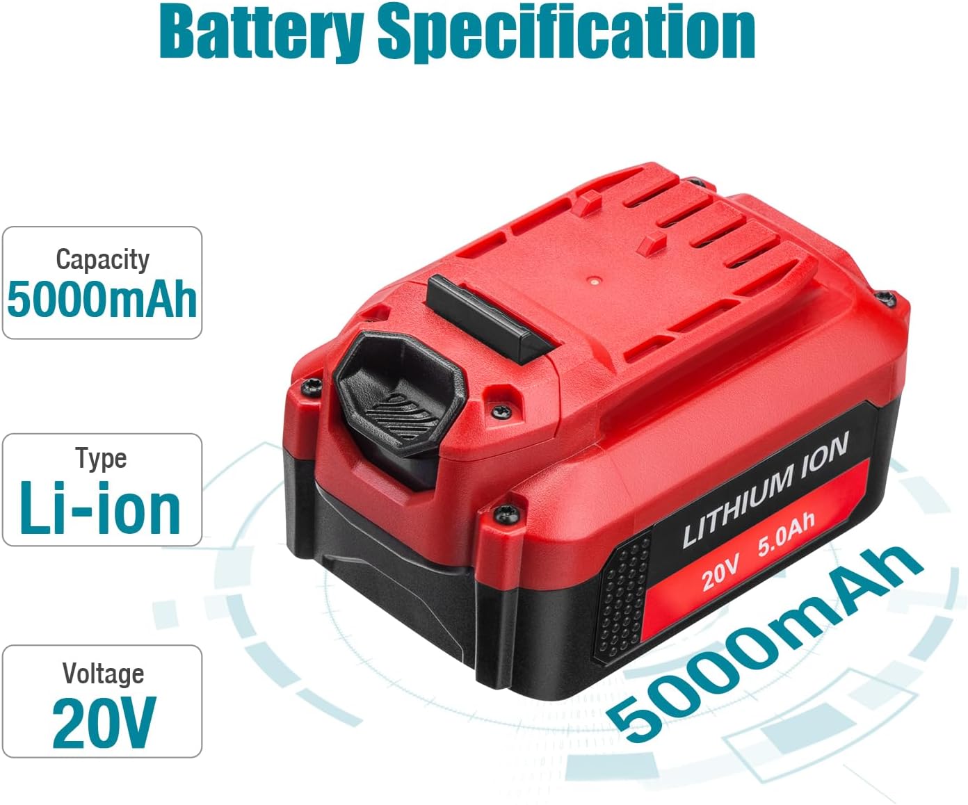 20V Lithium Replacement Battery for Craftsman 20V Battery 5.0Ah Compatible with Craftsman V20 Battery CMCB205 CMCB204 CMCB202 CMCB201, 2Pack