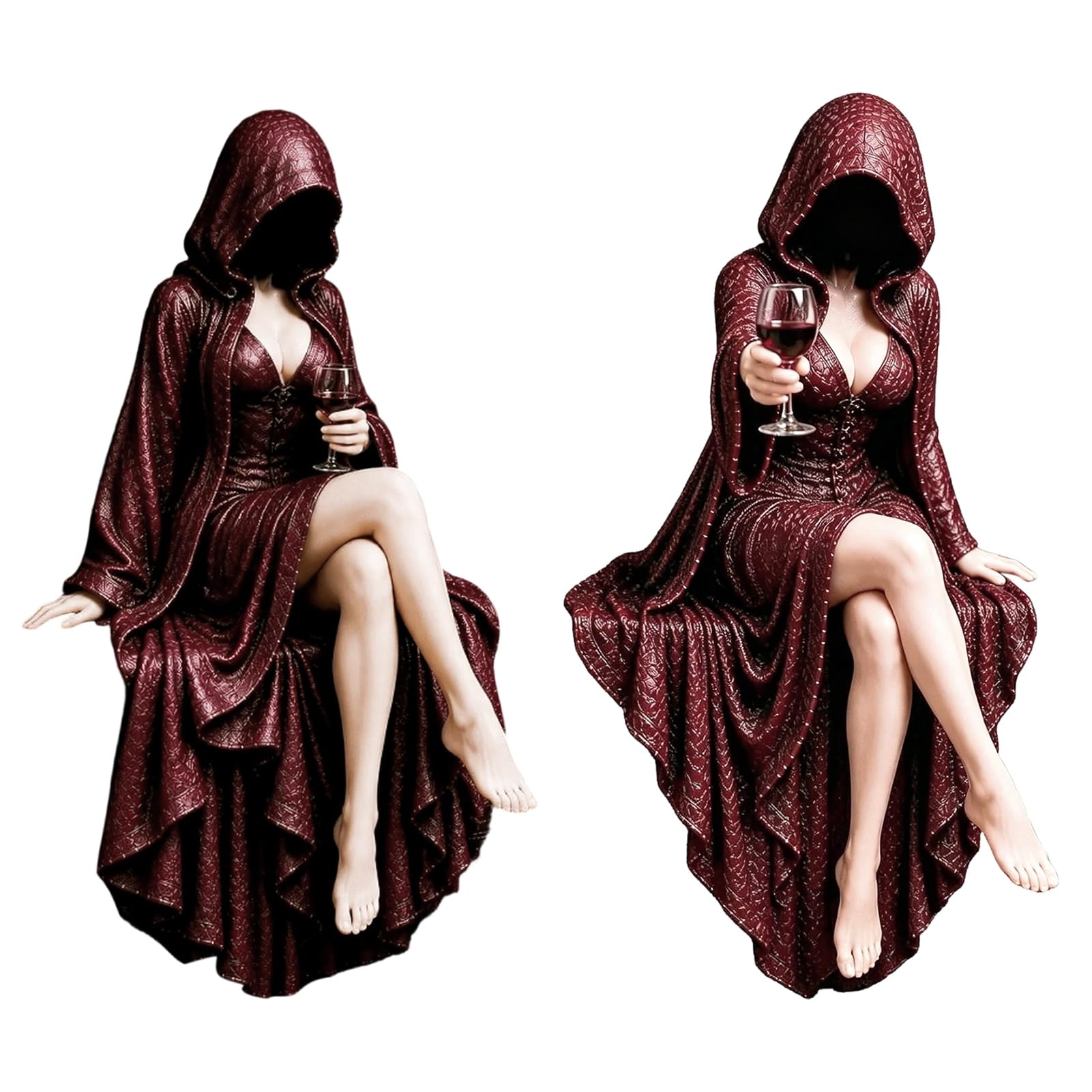 Pasisuu Gothic Bookshelf Decor – Hooded Reader Statue with Burgundy Robe, Faceless Mystery Figurine for Dark Academia Room Accessories A