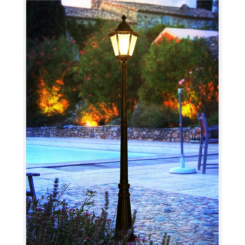 Farola Tradicional E27 De Un Solo Cabezal Para Exteriores Ip65, Resistente Al Agua, De Vidrio, Poste Alto, Luz De Pilar, Lámpara De Columna De Camino De Aluminio Retro Europea,Black-Height 3m