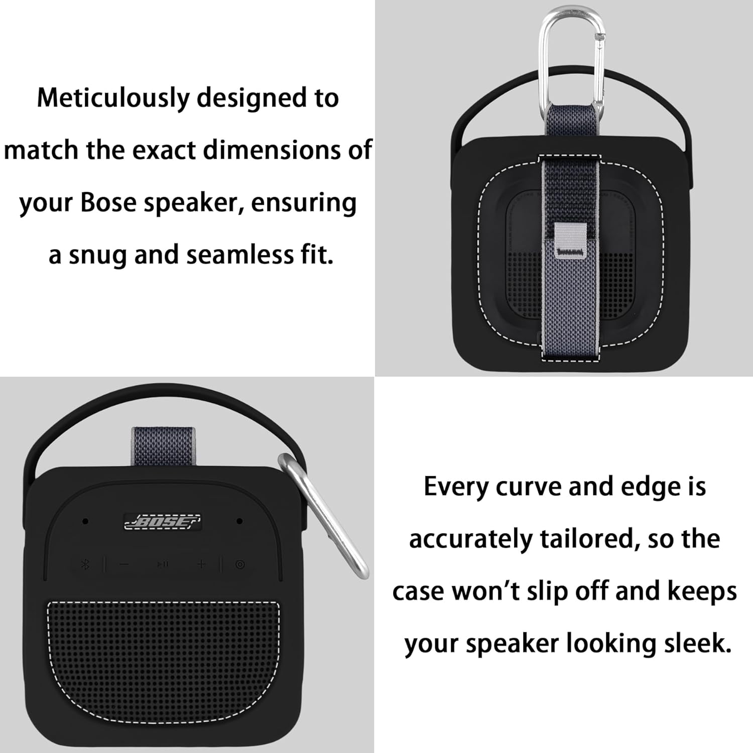 for Bose New SoundLink Micro 2nd Gen Portable Bluetooth Speaker Silicone Protective Case, Portable Travel Case with Carabiner (Black) - co2CREA - Image 3