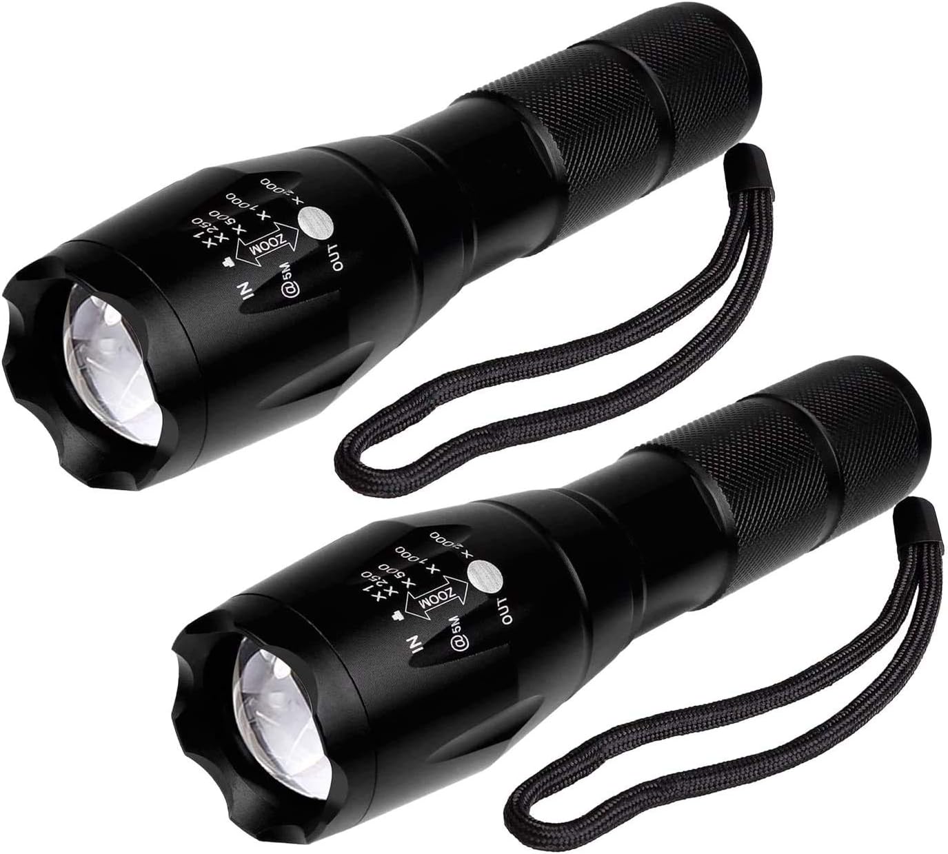 LED Tactical Flashlight,Portable Handheld Flash Lights with 5 Modes, Zoomable, Waterproof for Camping Outdoor Emergency(2Packs) Black LXY9643W