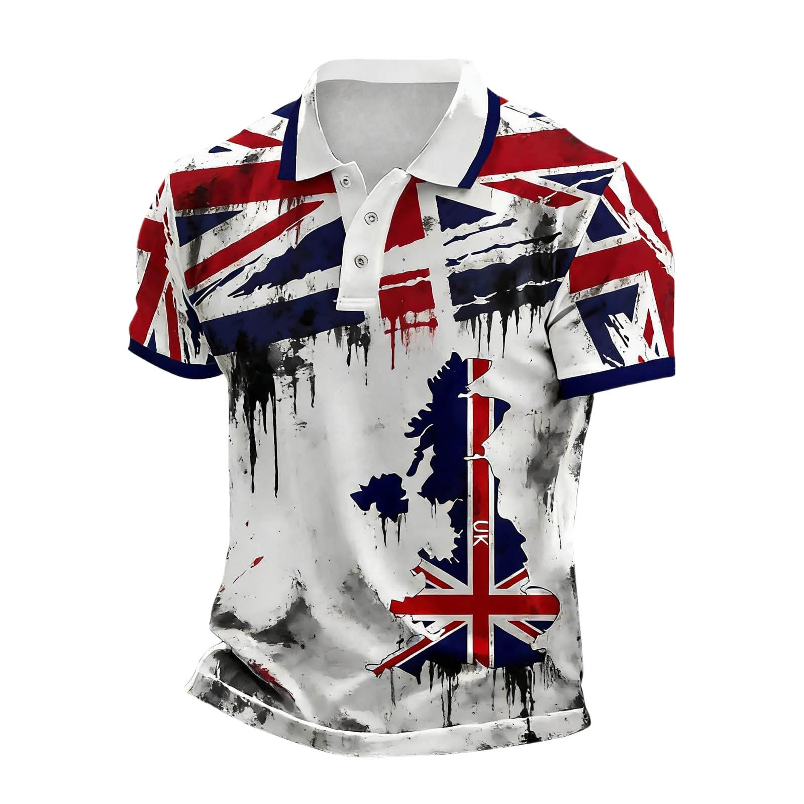 England Polo Shirts for Men Football 2026 Short Sleeve Collared Neck Great Britain Bunting Flags Print Union Jack T Shirt England Football Jersey Tops Breathable Fans Shirts (006-White, M)
