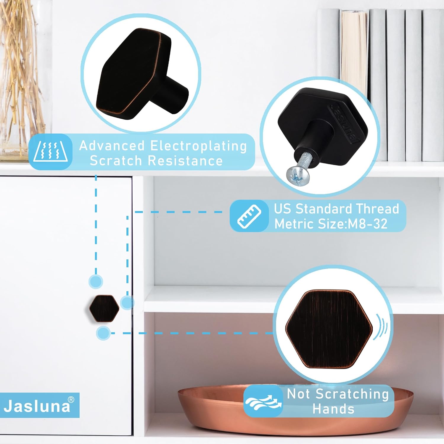 Oil Rubbed Bronze Cabinet Knobs, 6-Pack Hexagon Kitchen Cabinet Pulls, 1-1/4 inch Cabinet Hardware Handles for Bathroom Dresser Drawers