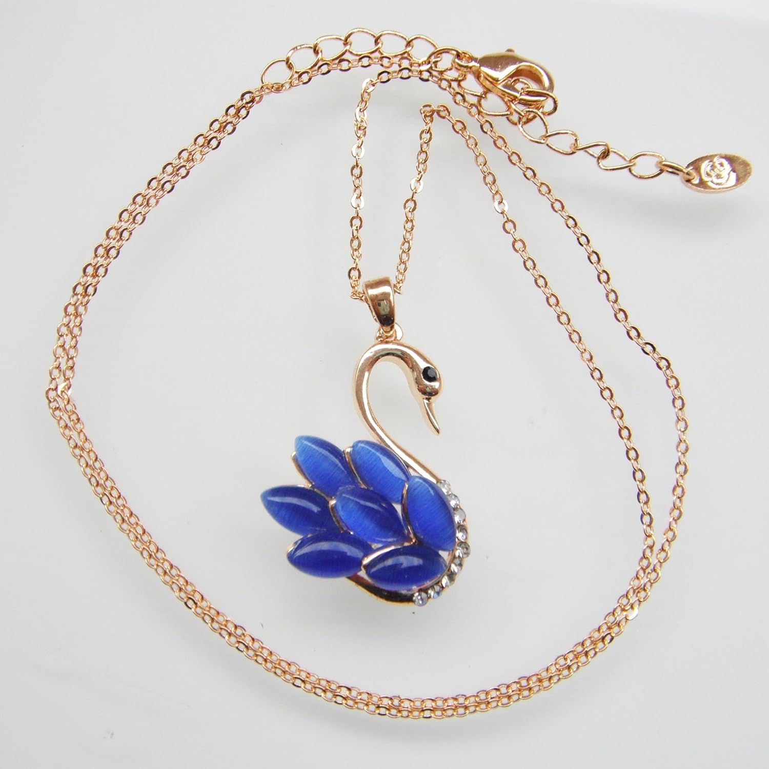 Navachi 18k Yellow Gold Plated Swan Bird Created-Opal Crystal Pendant Necklace 16"+2" - Image 4