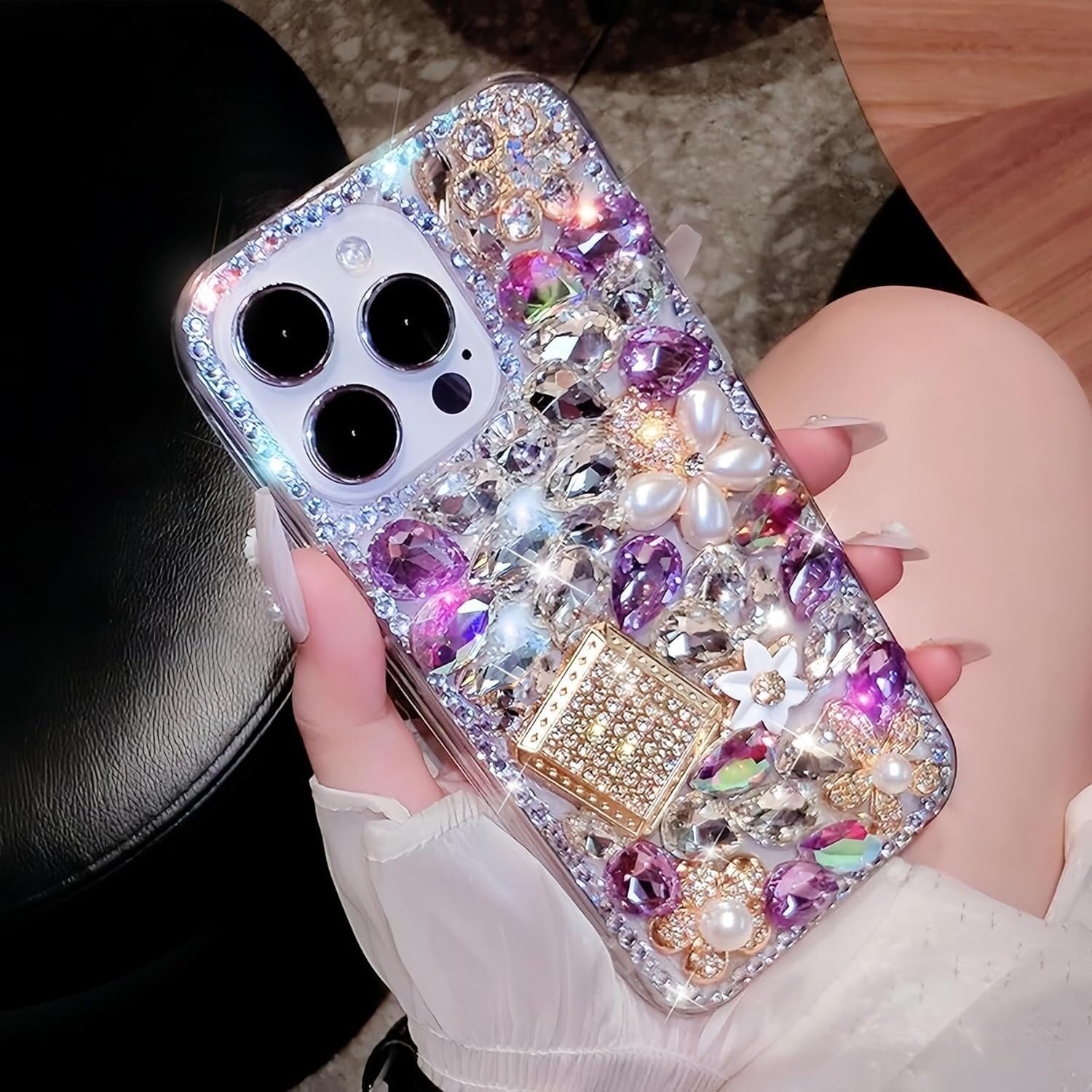 Bonitec Compatible with iPhone 13 Pro Max Case Cute Bling Glitter Diamond - Luxury Designer Girly Aesthetic Rhinestone Cover for Women, Sparkle Glam Protection - Image 4