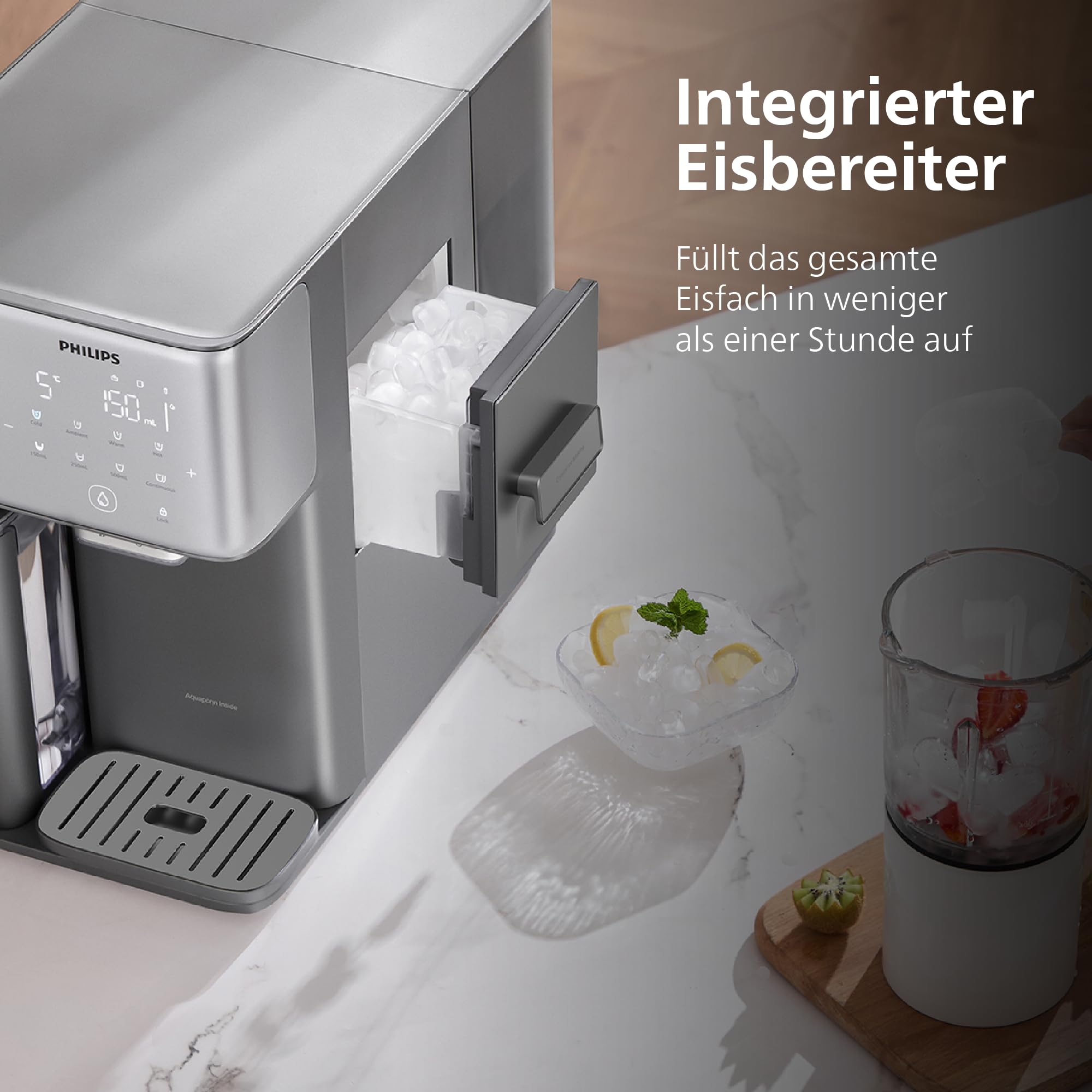 Philips Water 9000 Umkehrosmose-Wasserspender: heißes & gekühltes Wasser in Sekunden, Eiswürfelfunktion, 6-in-1-RO-Filter mit Mineralien, >110 Schadstoffe reduziert, 3:1 Rein-/Abwasser, UV-C, 2000 L
