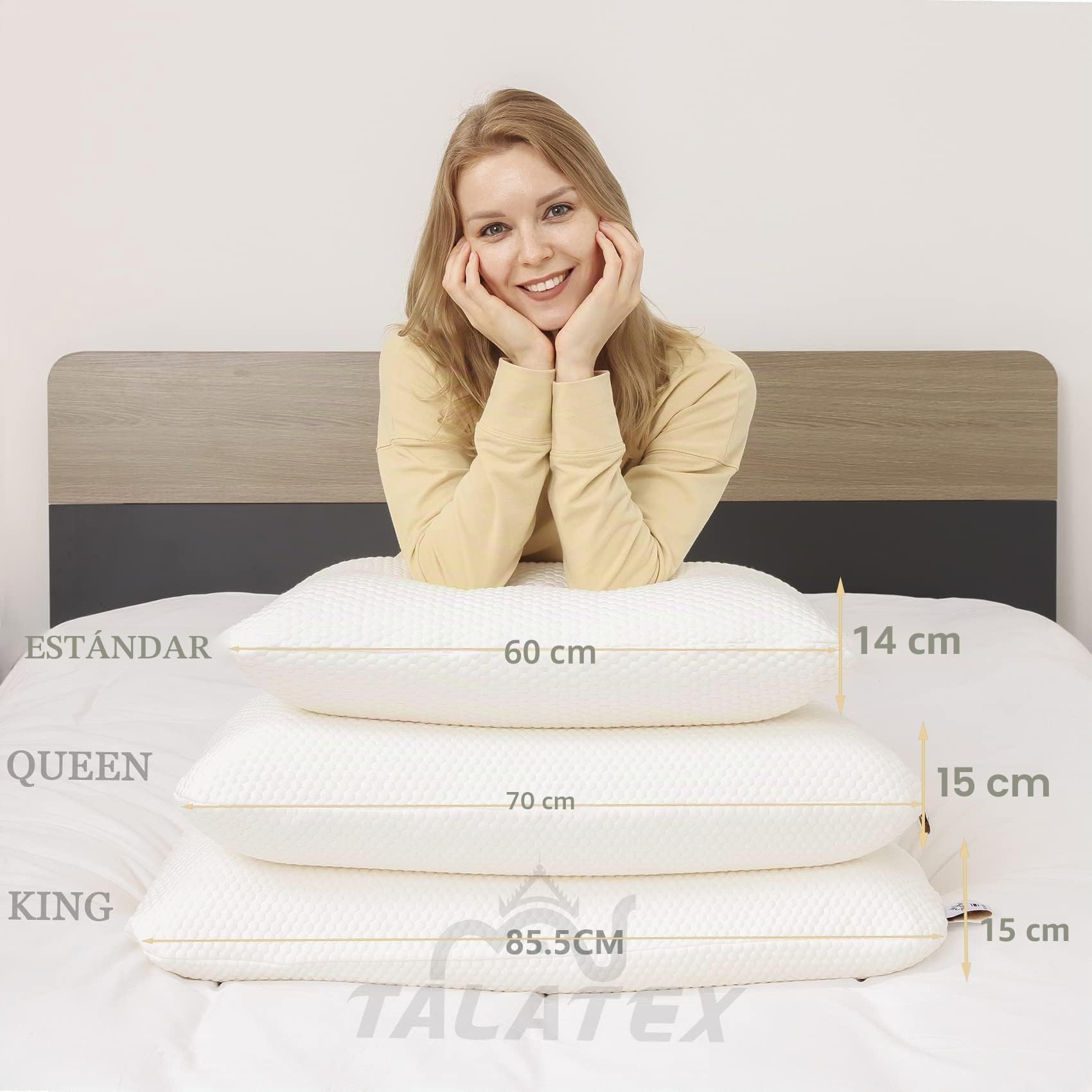 Talatex Almohada Dunlop mejorada con funda lavable, soporte para aliviar la presión para cuello y hombros, látex Purefusion Talalay y diseño transpirable, paquete perfecto para regalo