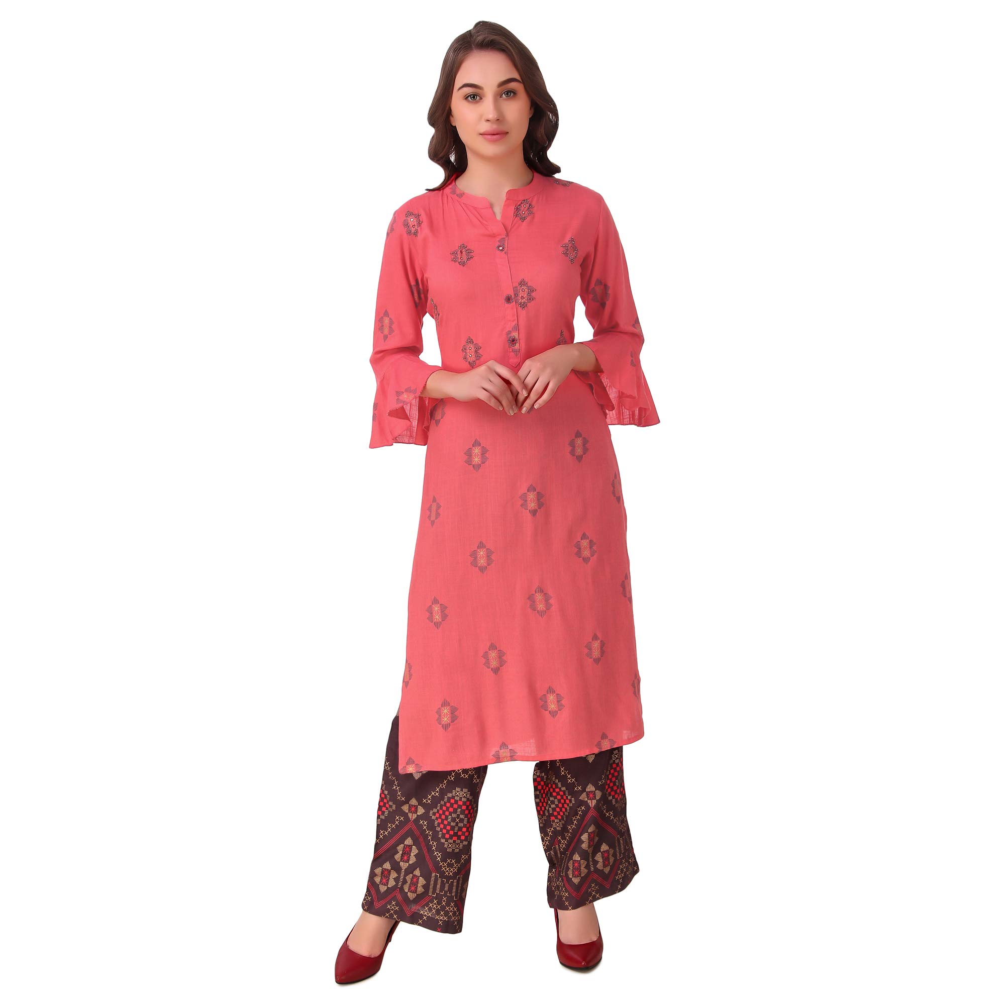 StyleOceanWomen's Formal & Casual Printed Rayon Straight Palazzo Kurti Set