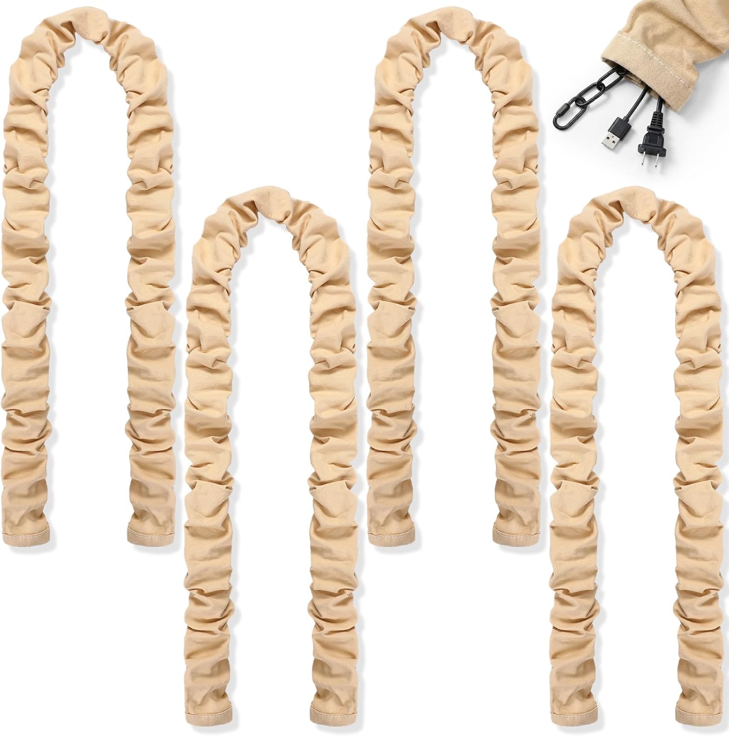 4 Pcs 6 ft Fabric Cord Cover Decorative Cord Cover Burlap Cable Chain Sleeve for Chandelier Lamps Lighting Wires Cable Management