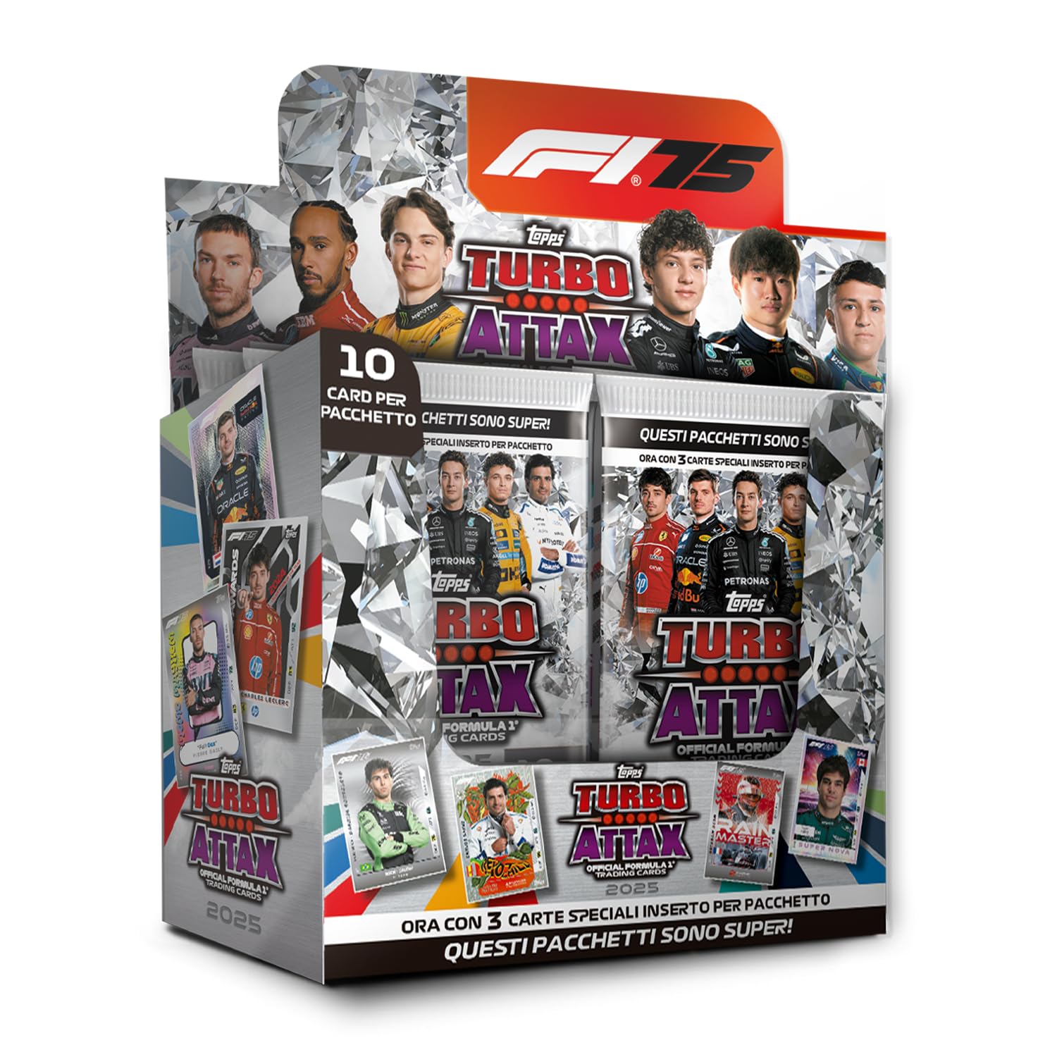 Topps Turbo Attax Formula 1 2025 - Box completo – contiene 24 bustine di Turbo Attax (240 carte).