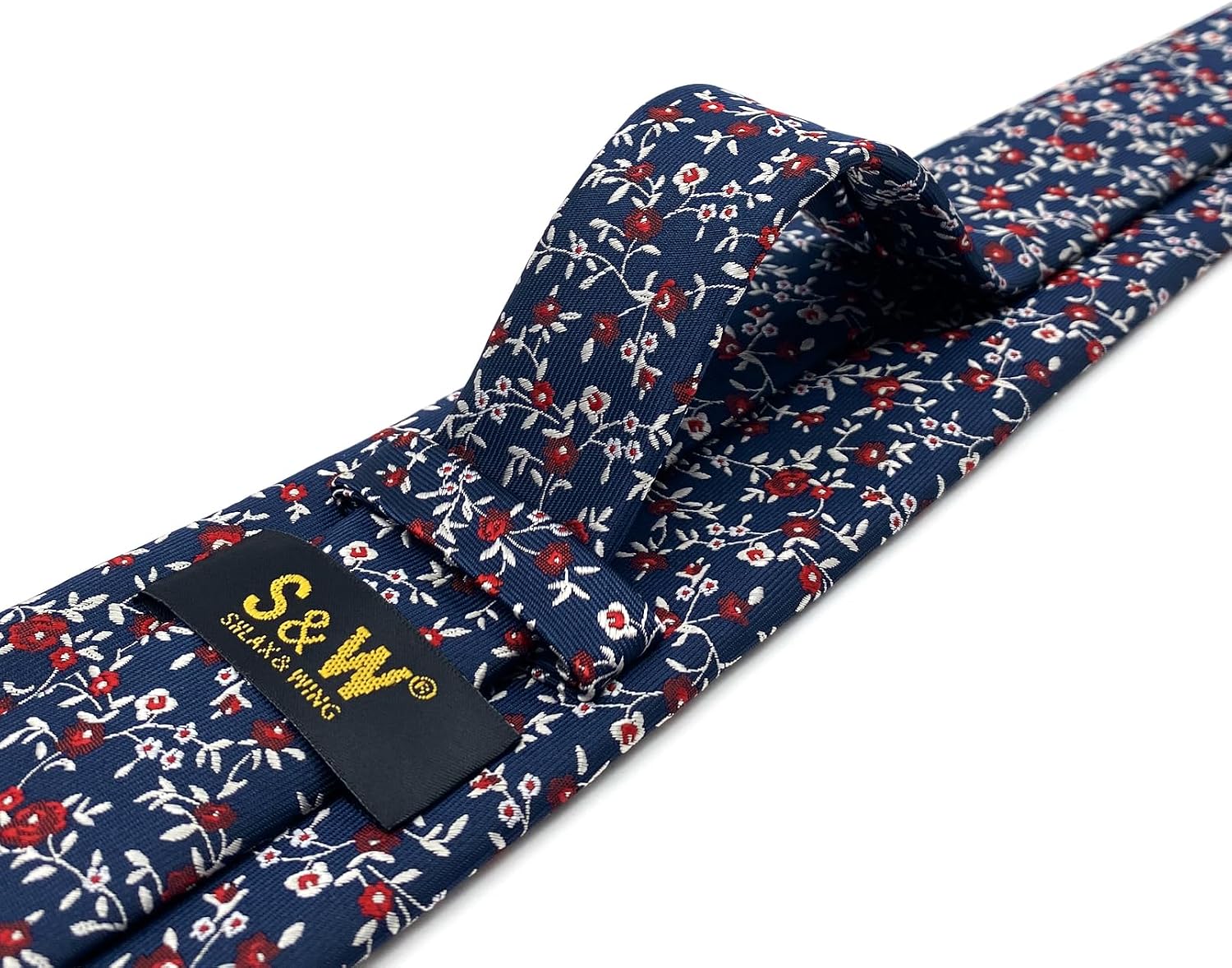 S&W SHLAX&WING Necktie Set Tie Pocket Square Combo Floral Green Red for Wedding