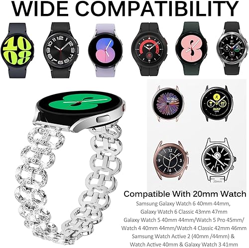 Miniatura 2 de Miimall Correa brillante de 0.77 pulgadas para Samsung Galaxy Watch 6 de 1.571.73 pulgadas, Watch 6 Classic de 1.731.77 pulgadas, correa de metal