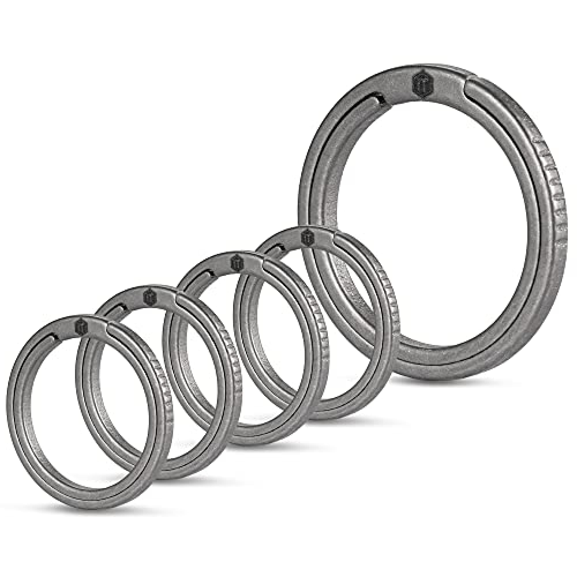 KeyUnity Titanium Flat Key Rings, 33/25/17.5mm Side Pushing Split Ring for Key Carabiner Flashlight Dog ID Collar Tag(1L+4S)
