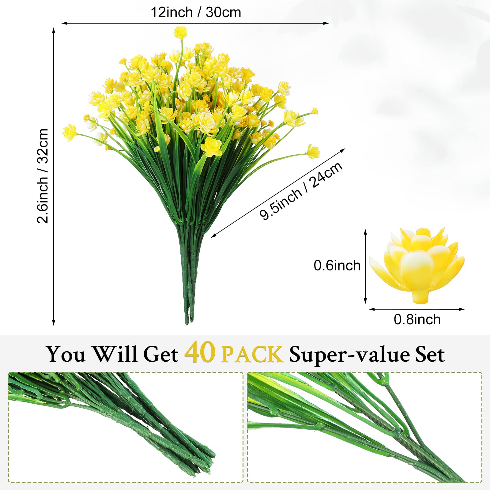 40 Künstliche Outdoor-Blumen – UV-beständig, Ca. 32 Cm, Bunt, Für Garten & Balkon