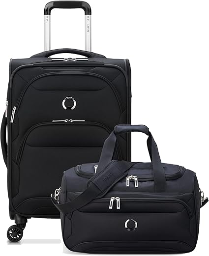 DELSEY PARIS Sky Max 2.0 Softside Expandable Luggage with Spinner Wheels, Black, 2-Piece Set (21/Duffle)