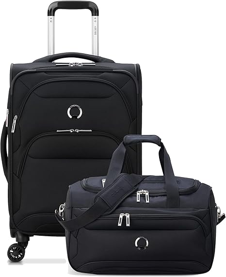 DELSEY PARIS Sky Max 2.0 Softside Expandable Luggage with Spinner Wheels, Black, 2-Piece Set (21/Duffle)