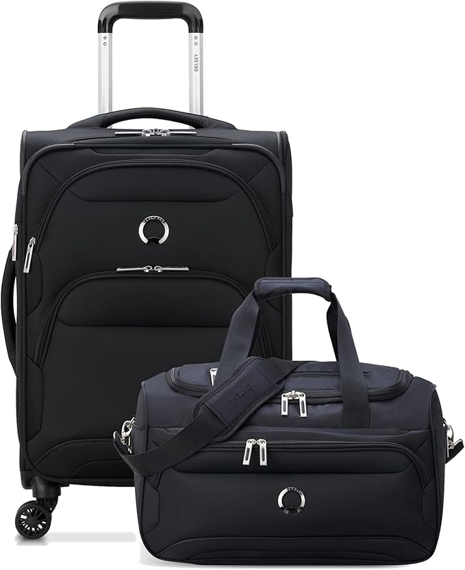 DELSEY PARIS Sky Max 2.0 Softside Expandable Luggage with Spinner Wheels, Black, 2-Piece Set (21/Duffle)