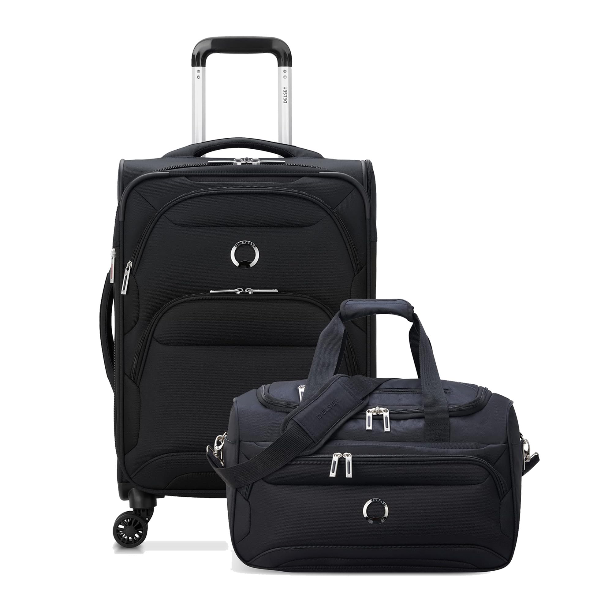 DELSEY PARISSky Max 2.0 Softside Expandable Luggage with Spinner Wheels, Black, 2-Piece Set (21/Duffle)