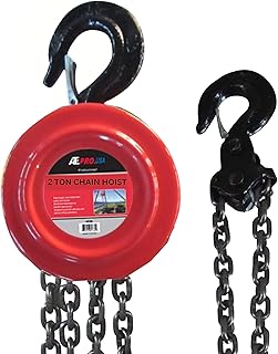 ATE Pro. USA - 2 Ton (4,000 lbs) Capacity Manual Hand Lift Steel Chain Block Hoist with 2 Hooks, Red
