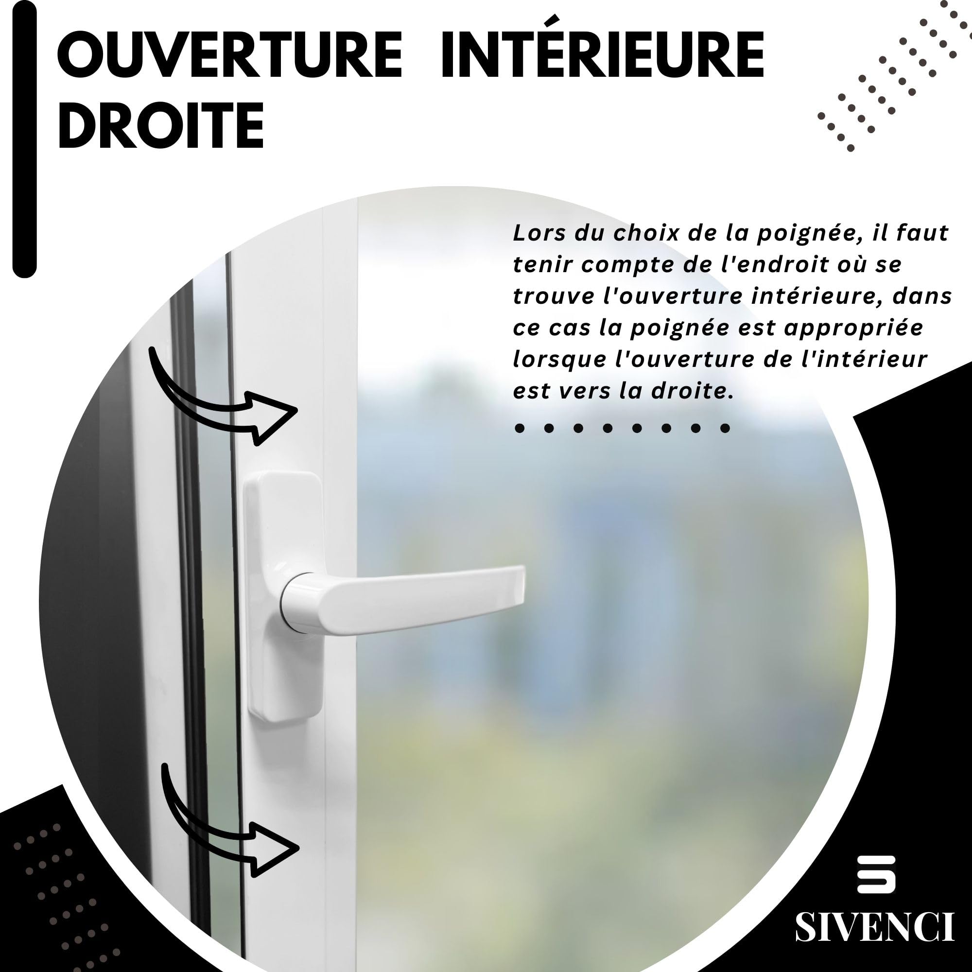 Poignée Cremonese Série Européenne | Ouverture Intérieure pour Portes et Fenêtres en Aluminium | Poignée ouverture intérieure 2 pales | Couleur blanche | Ouverture Intérieure Droite