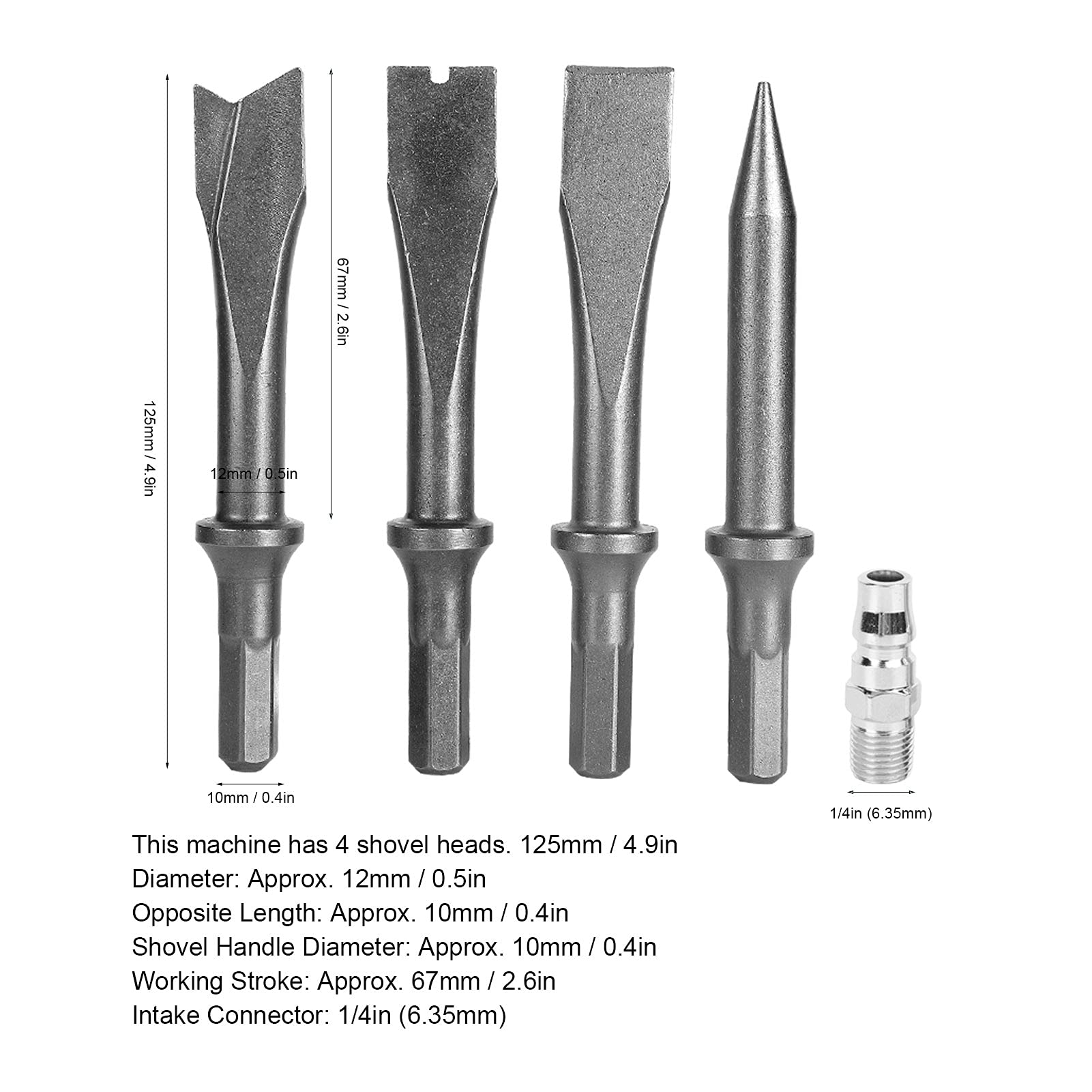 Cocoarm Luftmeißel, Pneumatischer Hammer aus Legiertem Stahl, 4200 BPM mit 4 Meißelköpfen, 67 Mm Hub, Zum Schneiden, Schlitzen, Schaufeln, Wand, Ziegel, Entgraten, Schnitzen (japanischer Stil)