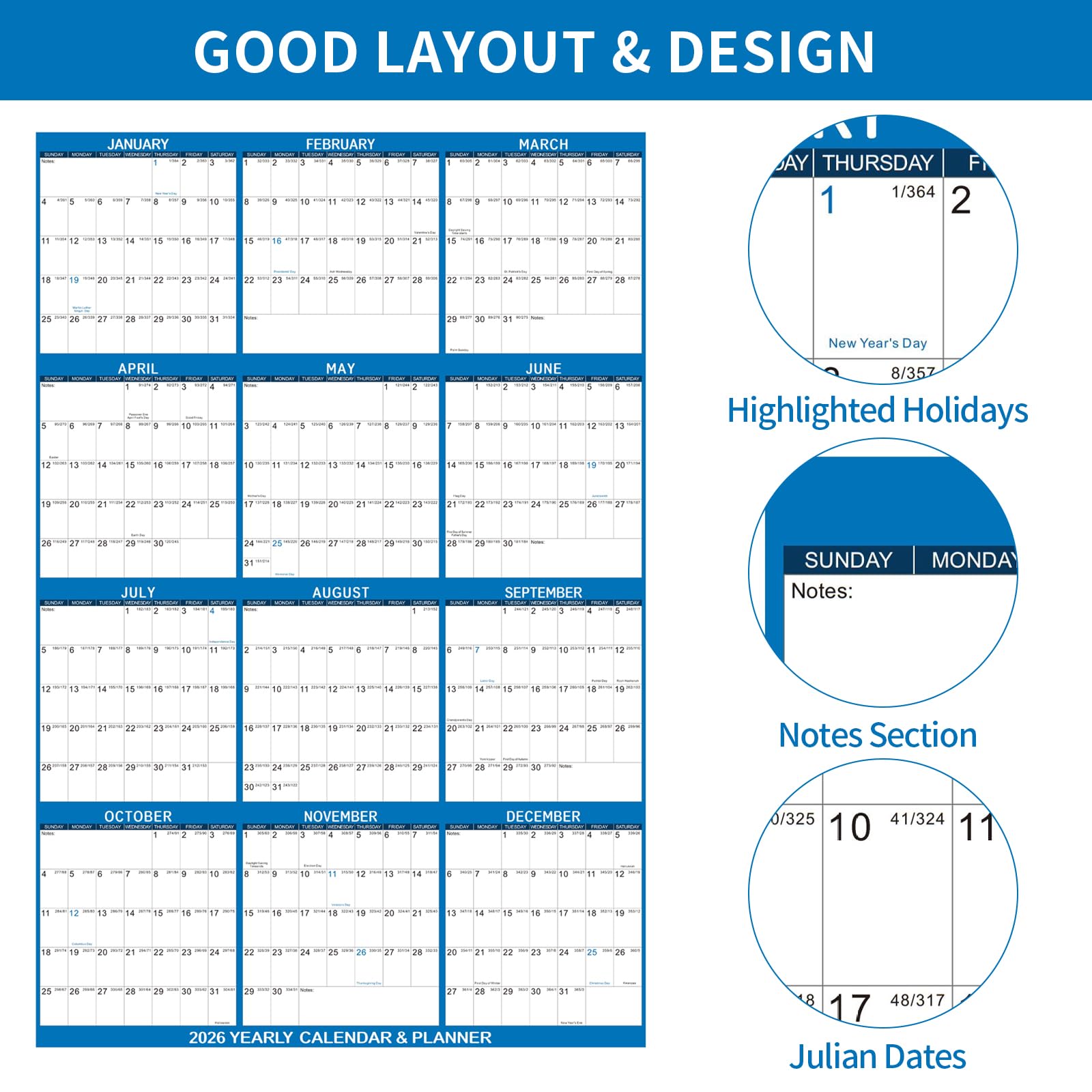 24" X 36" 2026 Wall Calendar & Dry Erase Calendar, Large Folded 12 Month Annual - View #2