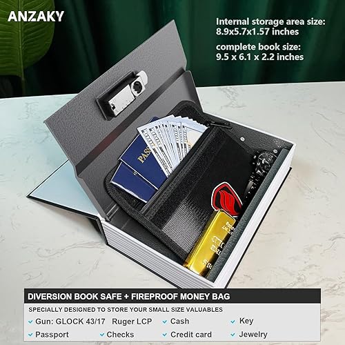 Miniatura 4 de Caja fuerte para libros con cerradura de combinación y bolsa de dinero ignífuga, hueco con compartimento oculto secreto, caja de libros decorativa