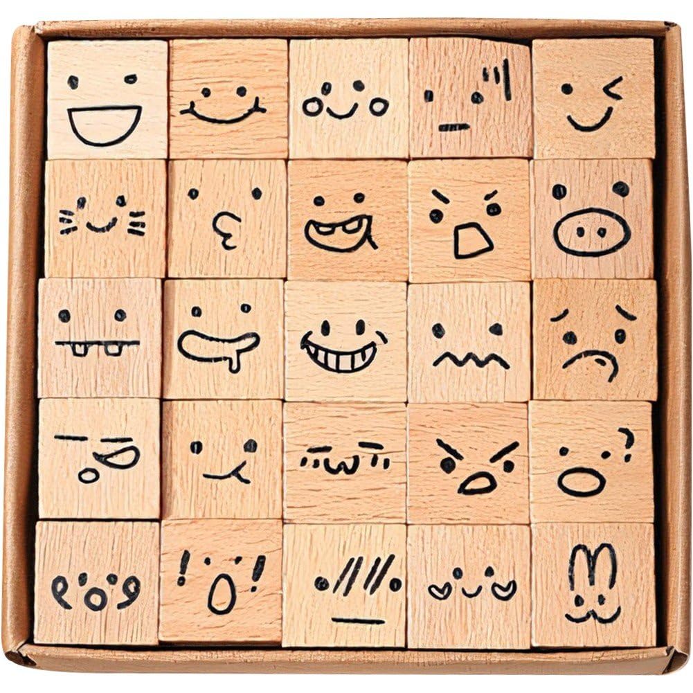 Uzztfa Wooden Rubber Stamp Set, 25 Pcs Decorative Wood Stamps For Journal, Diary, Scrapbook, Planner, Letter, Diy Craft, Card Making