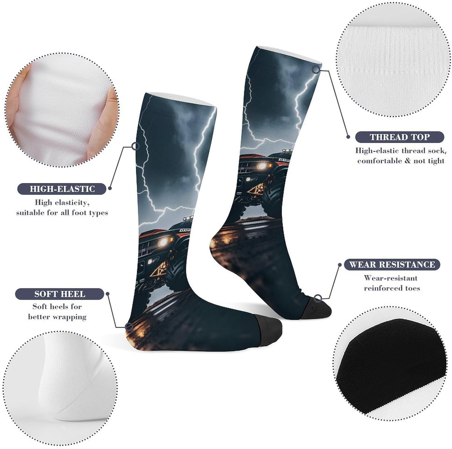 Monster Truck Roar Knee High Soccer Socks Moisture Wicking