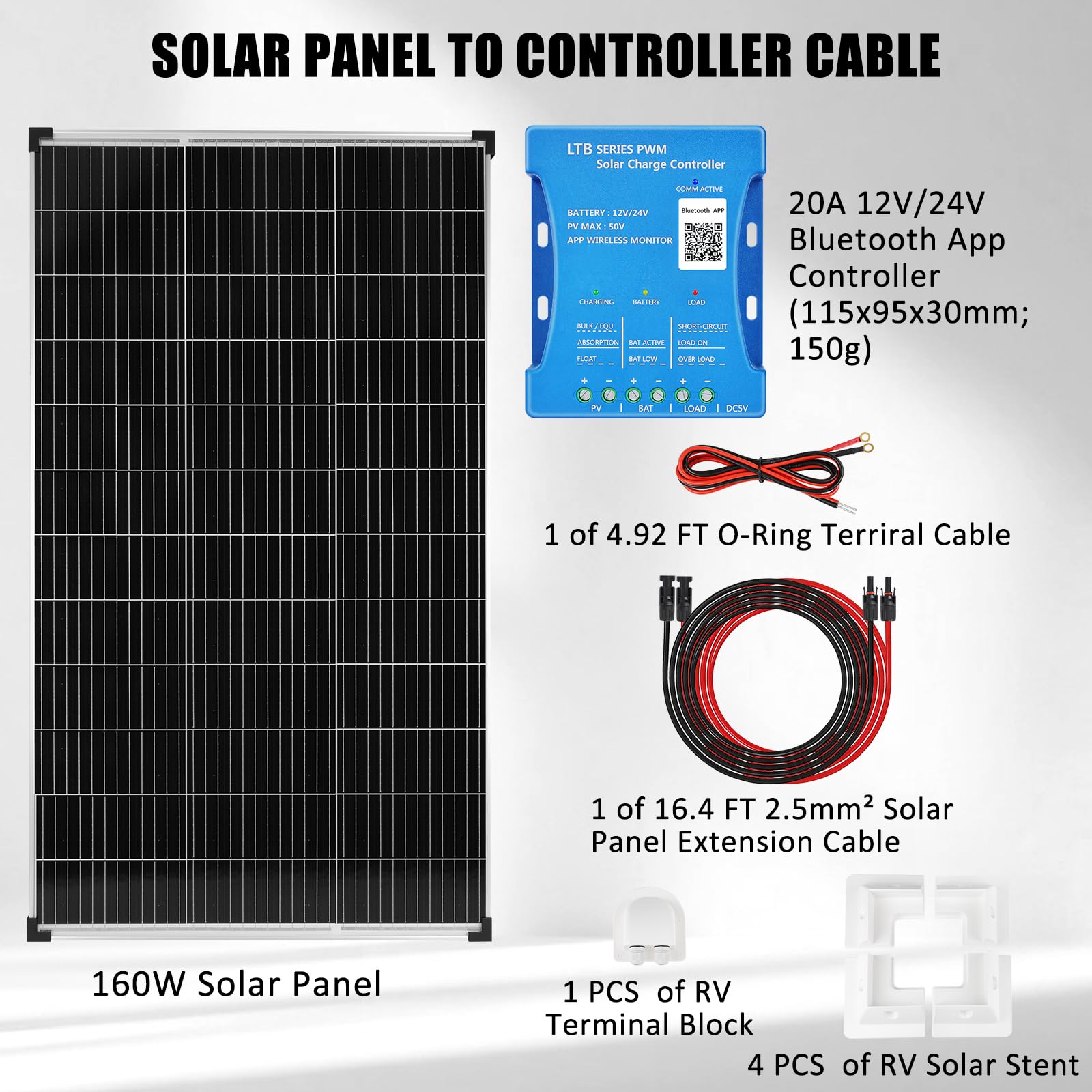 【Kit de panneau solaire Bluetooth et APP 160W】DERUXI Panneaux solaires pour caravane 160 W 0,7 kWh/jour hors réseau pour camping-car, bateau, voiture : panneau solaire 160 W 12 V + contrôleur de