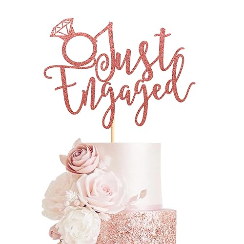 Miniatura 1 de Just Engaged - Decoración de pastel para decoración de fiesta de compromiso, letrero de anillo de compromiso, decoración de pastel de despedida de