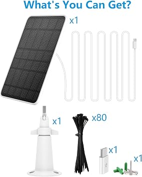 Solar Panel Charger Compatible with Eufycam 3/3C/2C/2C Pro/E40/E20/2/2 Pro/E/L20/L40/Solo/SoloCam Spotlight, 5W Solar Panel for Eufy Camera, Micro USB & USB-C Port, 9.8ft Cable, P65 Waterproof, 1 Pack