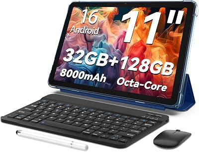 TUOHAITIME Android 16 Tablet, 11inch Tablet, 32GB+128GB 1 TB erweiterbar, Produktivitäts-Bundle mit Tastaturhülle, Eingabestift, Octa-Core-Prozessor, Dual-Kamera, WiFi 6, 8000-mAh-Akku (Blau)