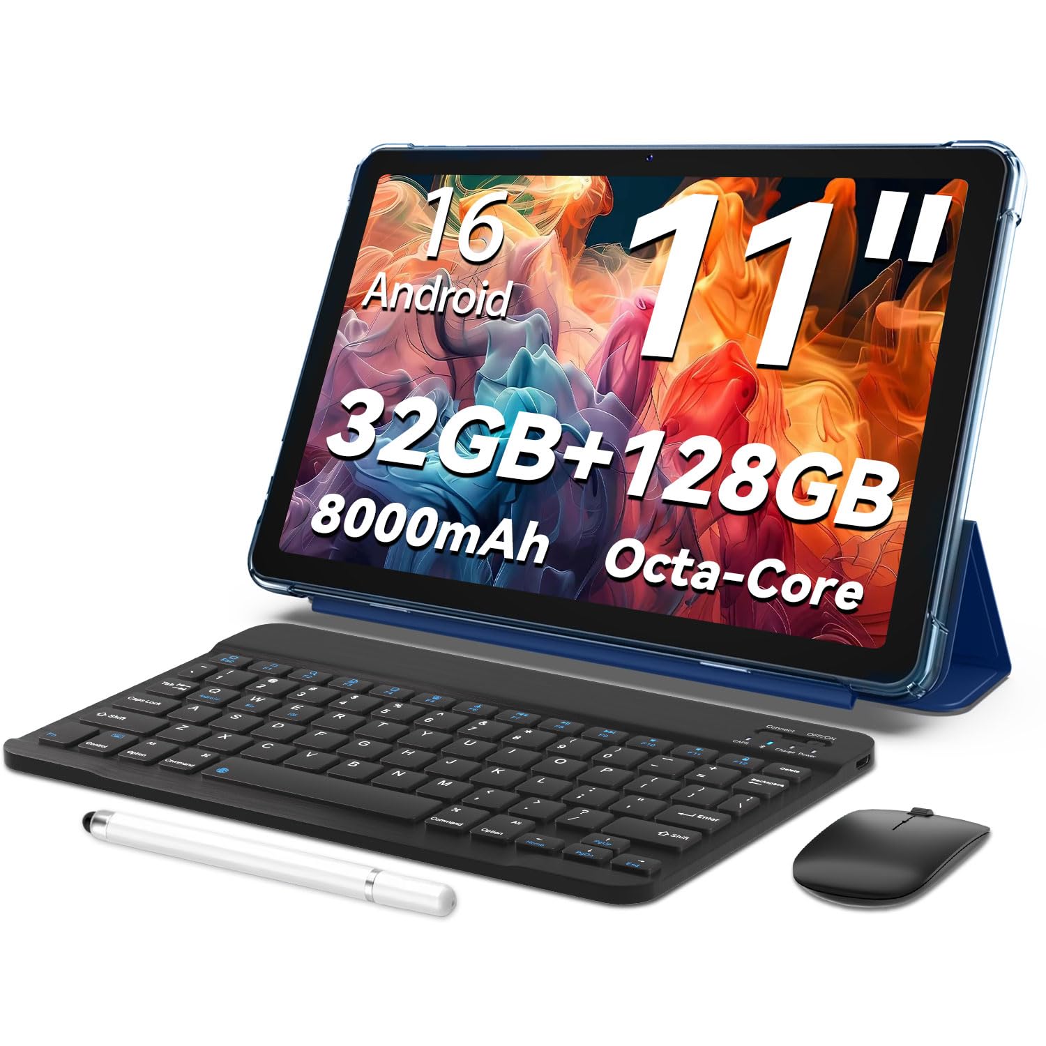 TUOHAITIME Android 16 Tablet, 11inch Tablet, 32GB+128GB 1 TB erweiterbar, Produktivitäts-Bundle mit Tastaturhülle, Eingabestift, Octa-Core-Prozessor, Dual-Kamera, WiFi 6, 8000-mAh-Akku (Blau)