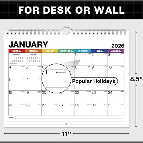 Miniatura 3 de Dunwell - Calendario de pared de 8.5 x 11 pulgadas 2026 (colorido), para usar de enero a diciembre 2026, colgar en la pared o usar como calendario