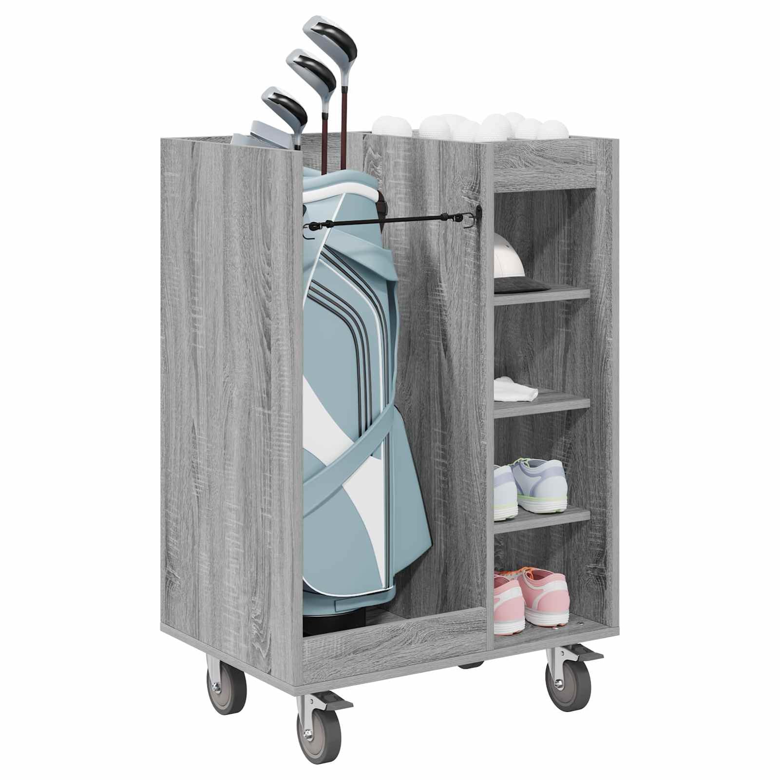 Gecheer Golf-Schrank Uni Grau, 65 x 45 x 98 cm, Holz, Stauraum für Golfzubehör, für Garage und Wohnraum