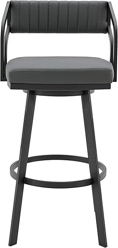 Vista 51 de Armen Living Prinz Taburete giratorio de 26 pulgadas de altura de mostrador en piel sintética negra y acabado de acero inoxidable cepillado