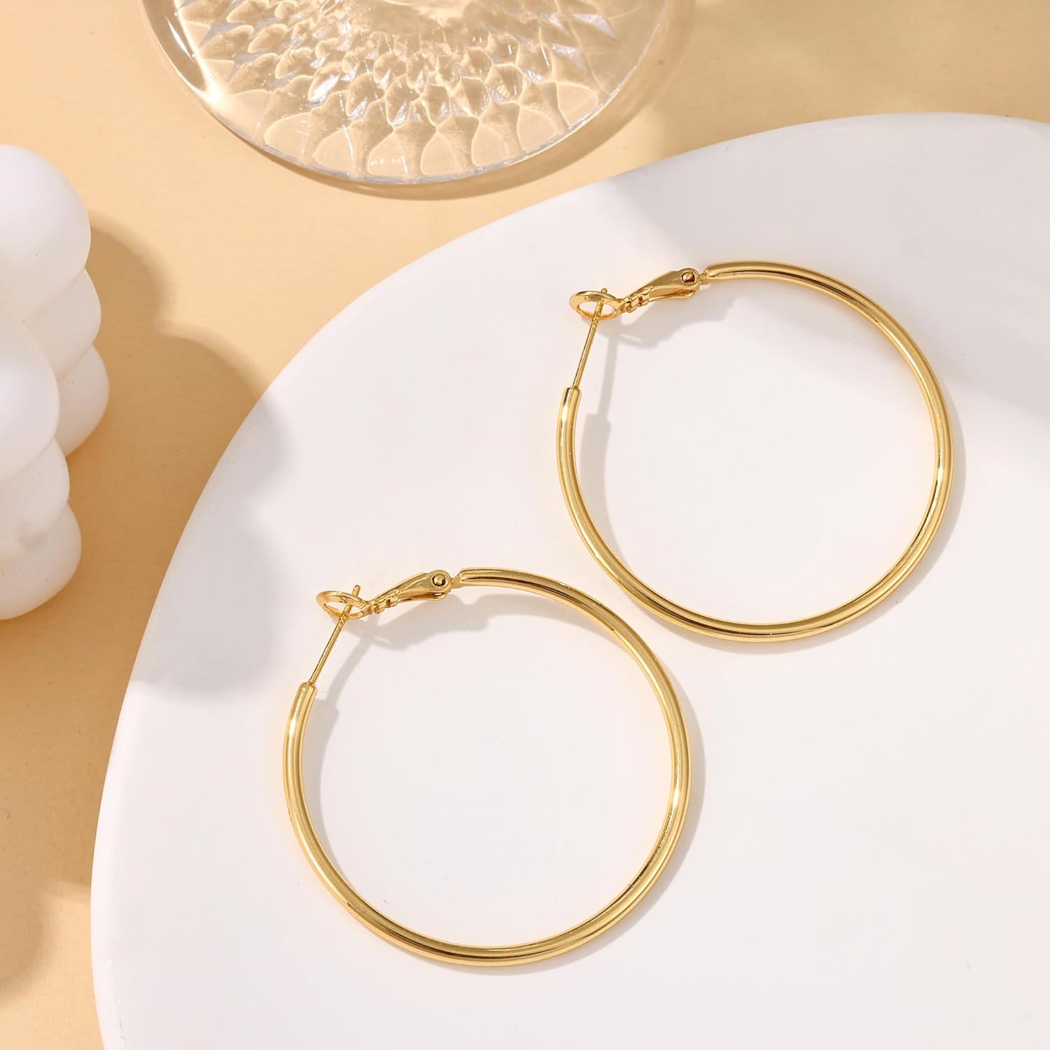 Fiusem 14K Gold Plated Hoop Earrings for Women, Lightweight Thin Tube Hoops, Hypoallergenic 925 Sterling Silver Post Click-Top Round Loop Jewelry - Image 8