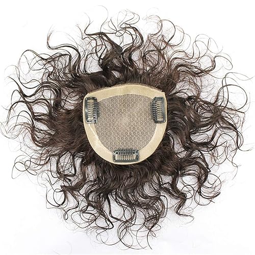 Miniatura 3 de Toppers de cabello humano rizado de seda de 2 x 3 pulgadas para mujeres con cabello adelgazante de corona, 6 pulgadas con clip corto en piezas de