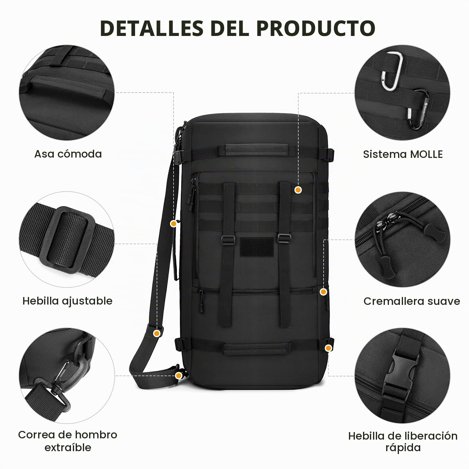 Selighting Mochila Táctica 40L 50L Impermeable, Bolsa Militar para Senderismo, Mochila de Asalto MOLLE 3 Vías para Trekking, Viajes, Camping y Deportes al Aire Libre Negro